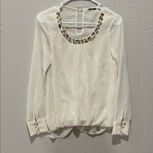 Elegant Cream Women's Top with Embellished Neckline